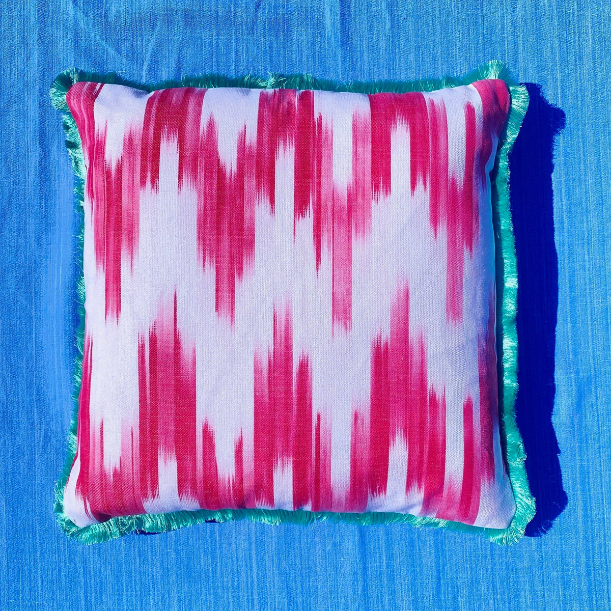 Pink Ikat Frill Cushion
