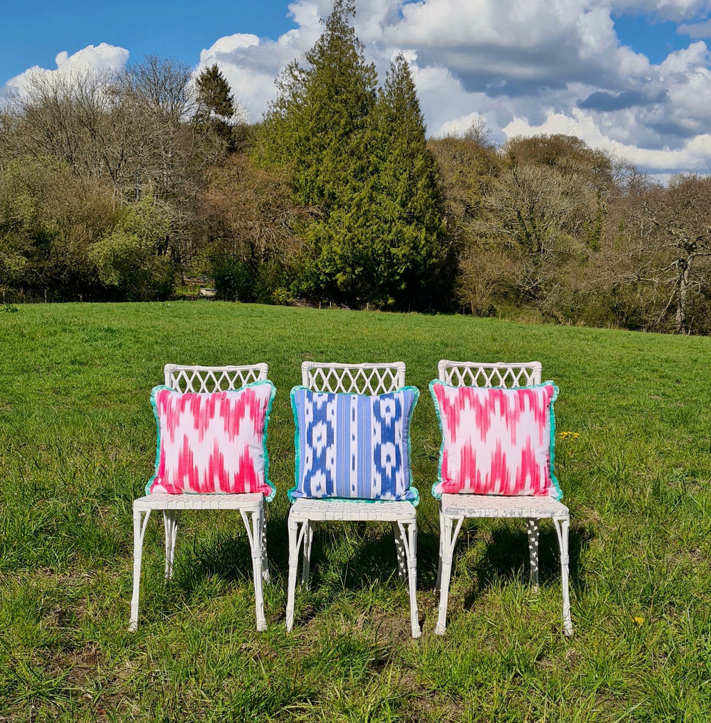 Pink Ikat Frill Cushion