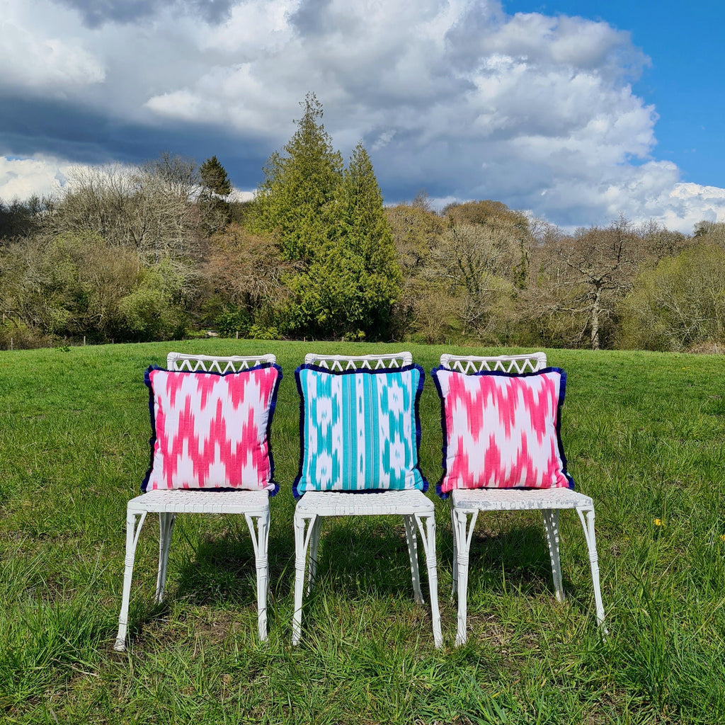 Pink Ikat Frill Cushion
