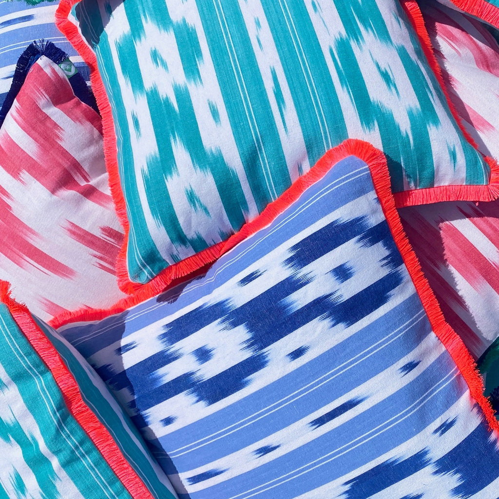Pink Ikat Frill Cushion