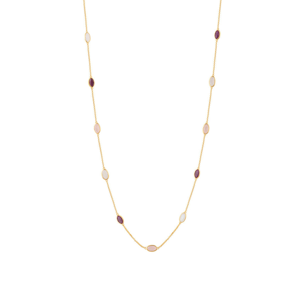 Lola Necklace in Gold with Ruby, Rose Quartz and Moonstone