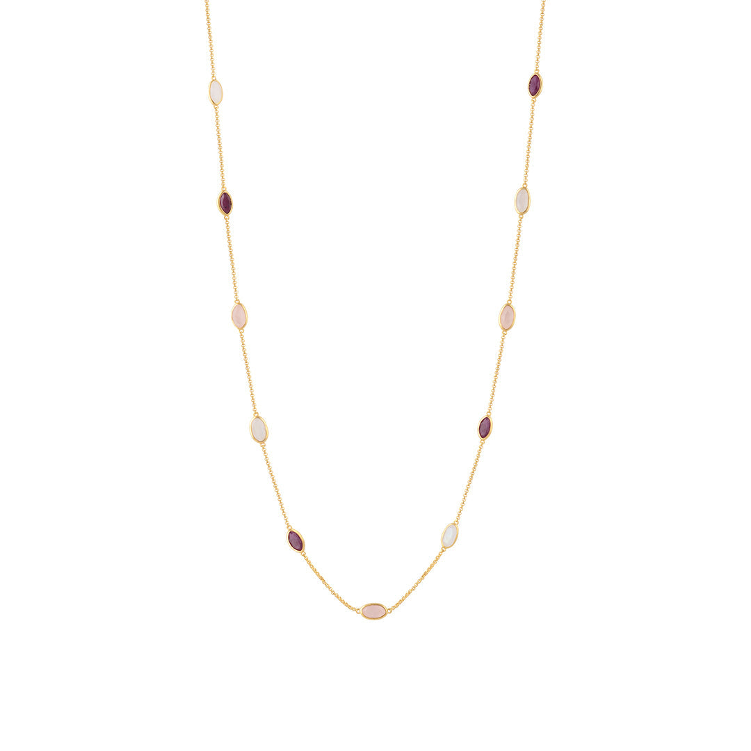 Lola Necklace in Gold with Ruby, Rose Quartz and Moonstone
