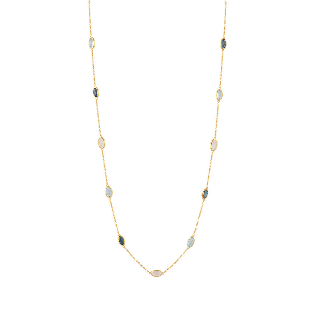 Lola Necklace in Gold with London Blue Topaz, Sky Blue Topaz and  Moonstone