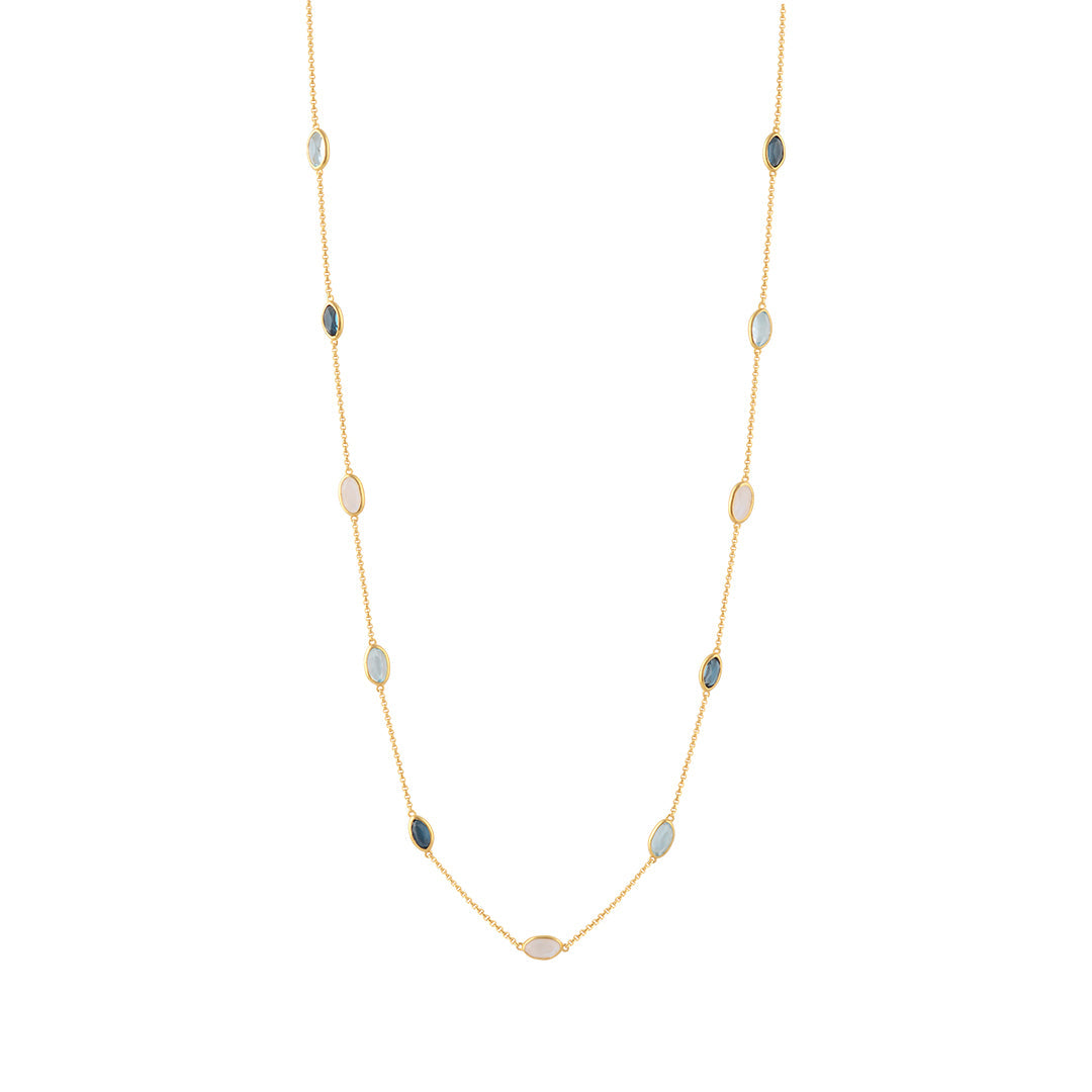 Lola Necklace in Gold with London Blue Topaz, Sky Blue Topaz and  Moonstone