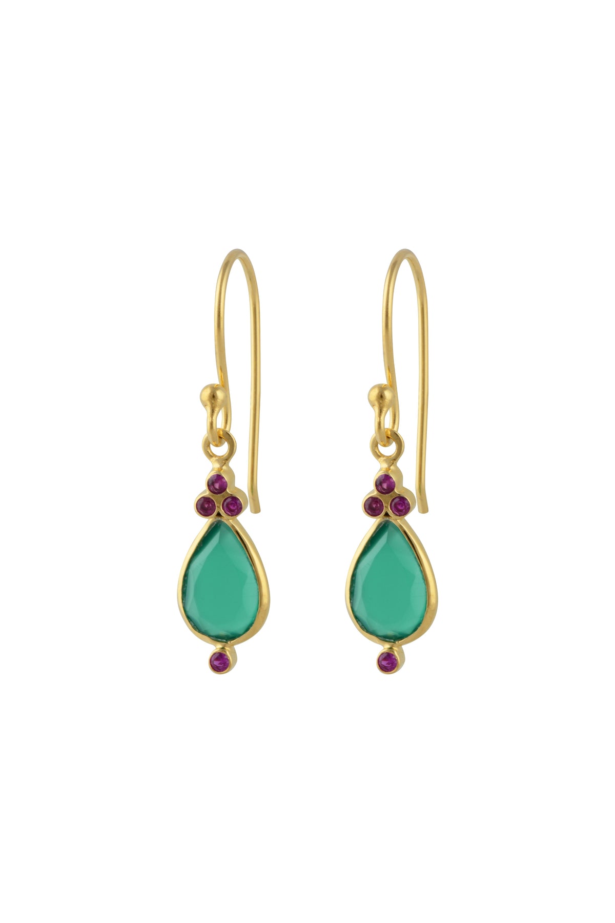 Juniper Drops in Green onyx  and Ruby zirconia