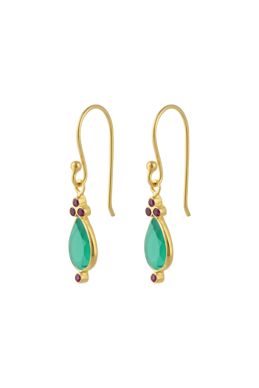Juniper Drops in Green onyx  and Ruby zirconia