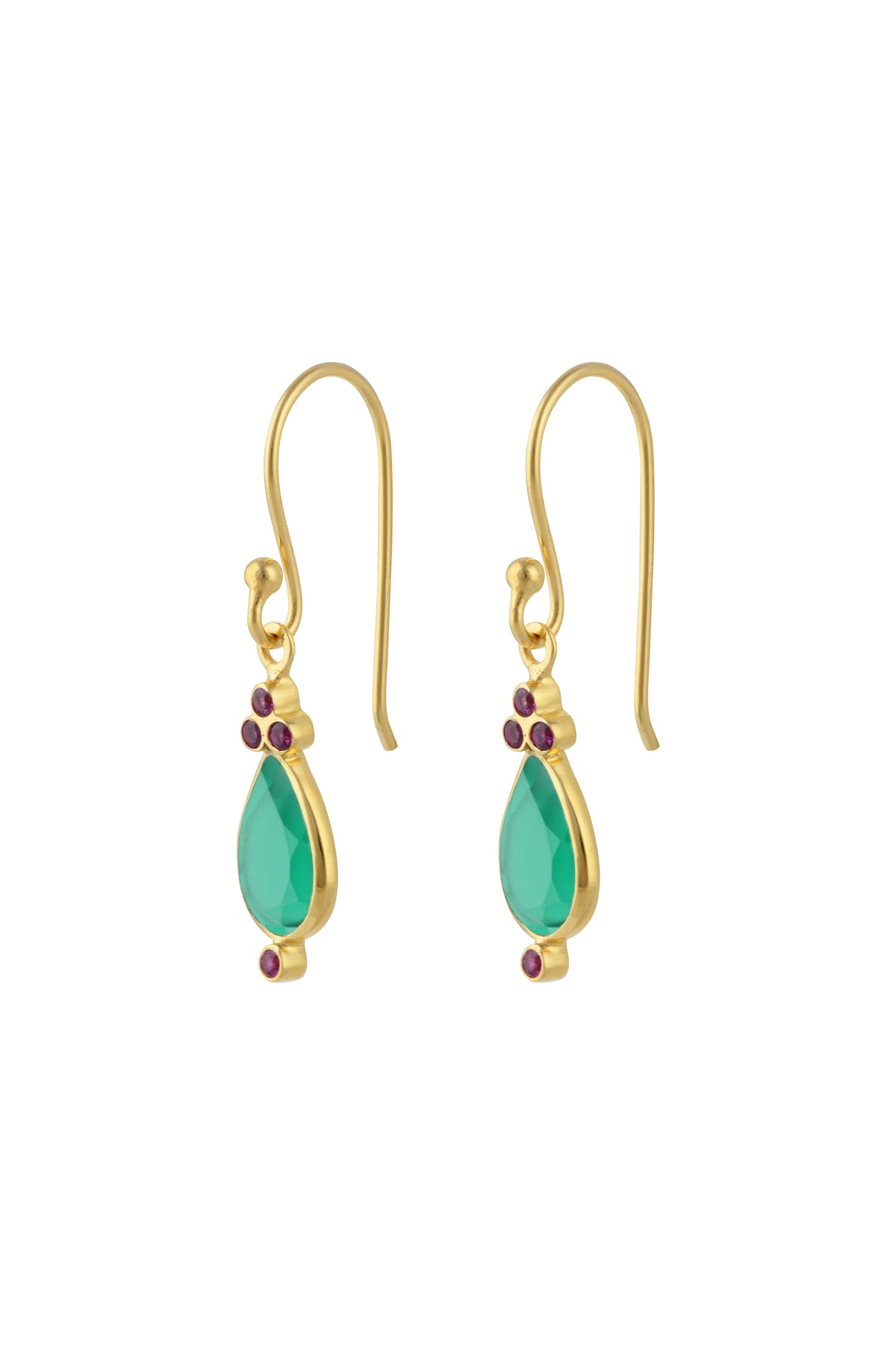 Juniper Drops in Green onyx  and Ruby zirconia