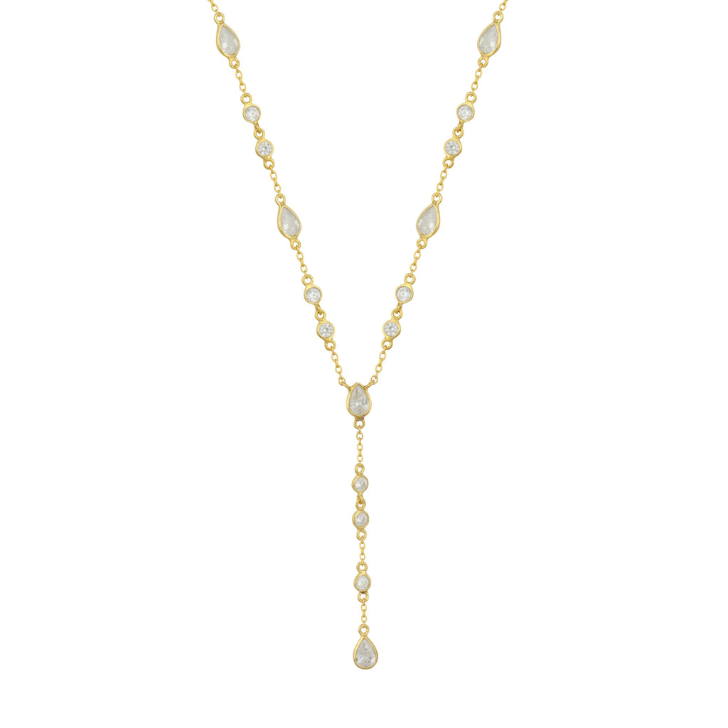 The Y Drop Necklace in Gold and Zirconia