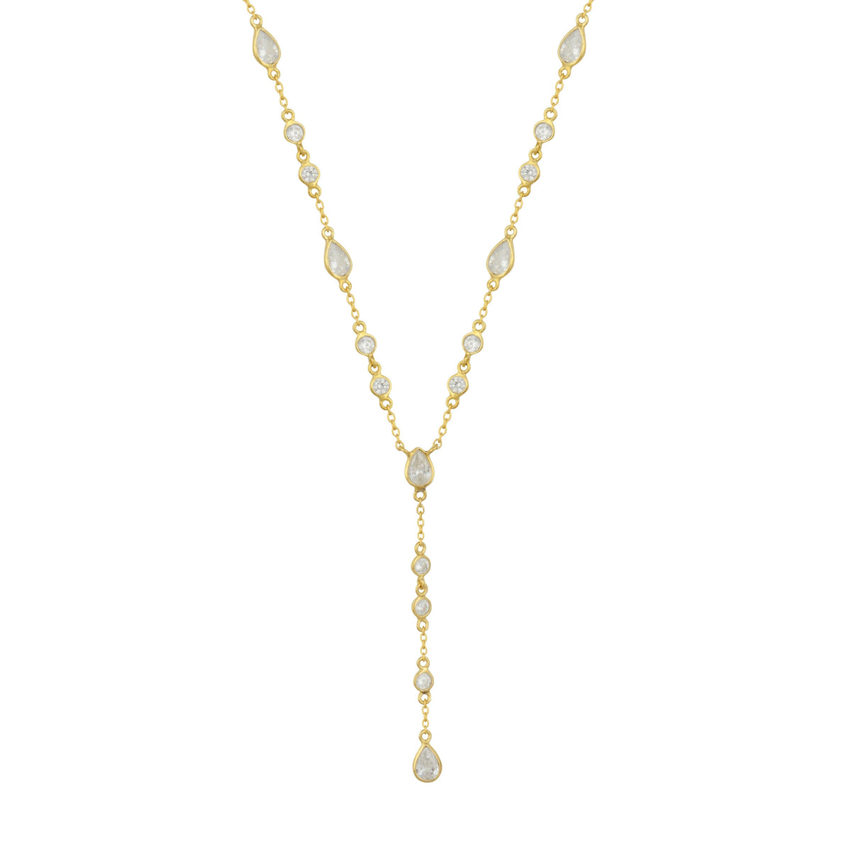The Y Drop Necklace in Gold and Zirconia
