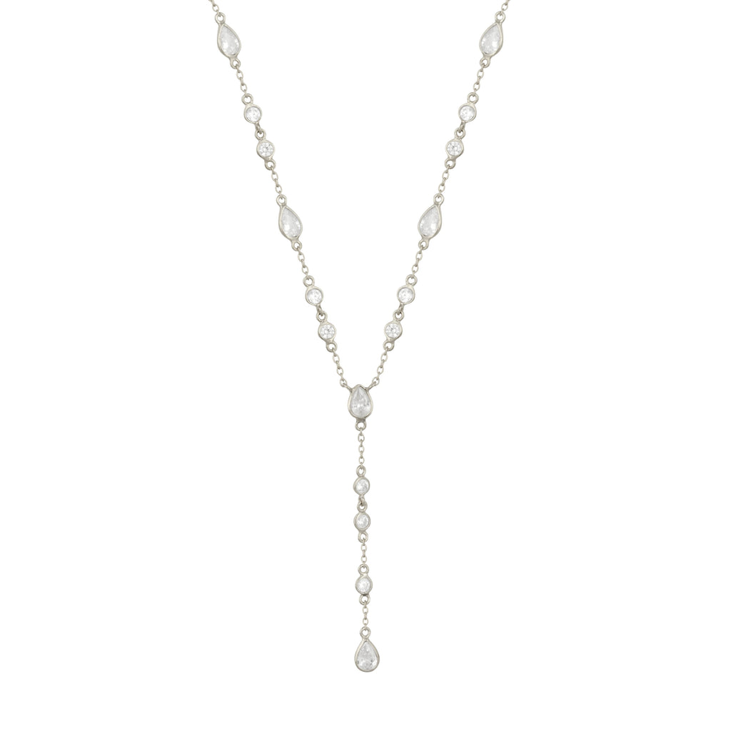 The Y Drop Necklace in Silver and Zirconia