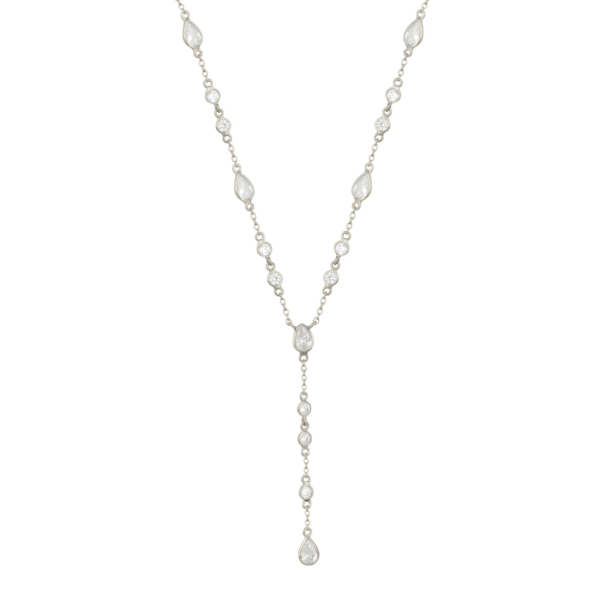 The Y Drop Necklace in Silver and Zirconia