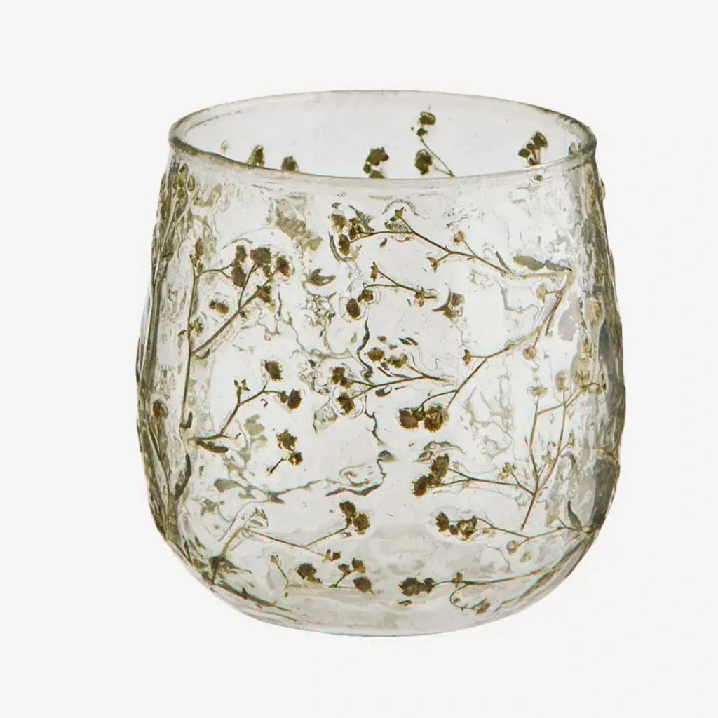 Large Glass Votive With Dried Embedded Flowers | 10cm