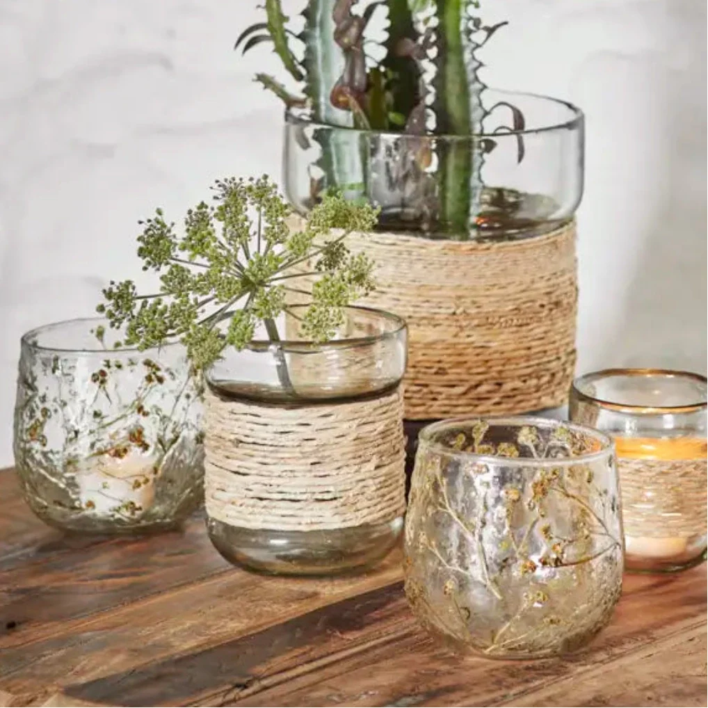 Large Glass Votive With Dried Embedded Flowers | 10cm