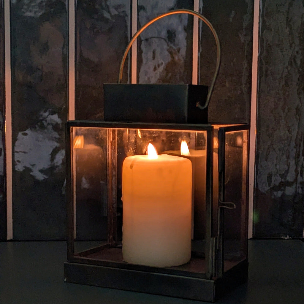 Glass & Aged Brass Lantern | 14cm | Scandi Hygge