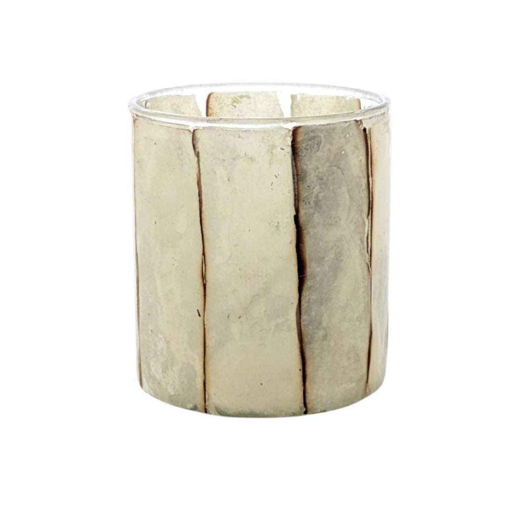 Embedded Paper Stripe Glass Votive | 8cm