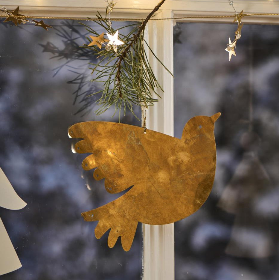 Brass Hanging Bird Christmas Decoration