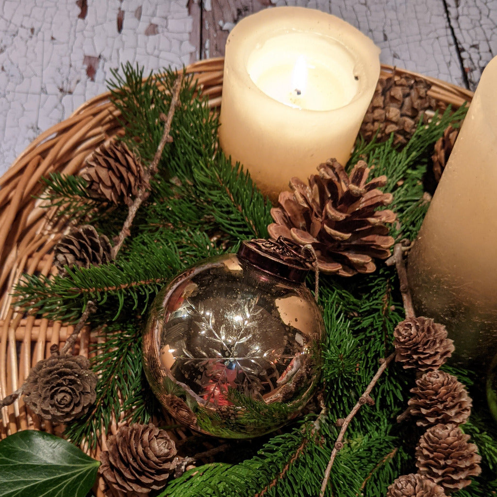 Gold Snowflake Etched Glass Bauble - 3 Sizes