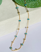 Gold Dark Turquoise Enamel Necklace