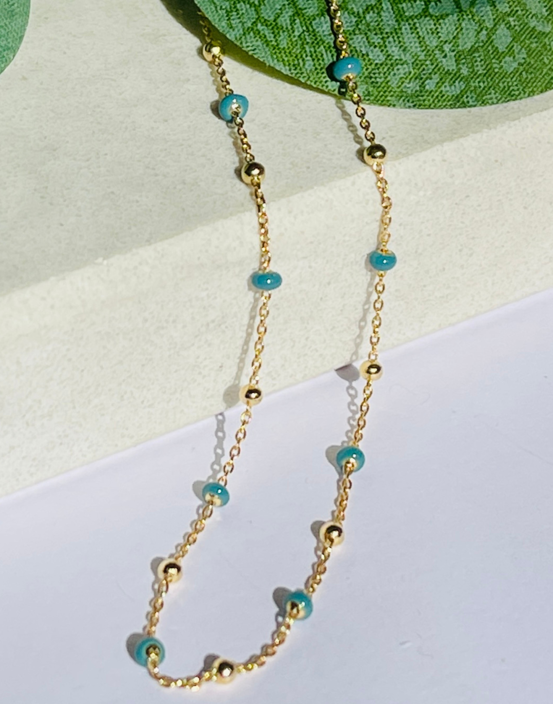 Gold Dark Turquoise Enamel Necklace