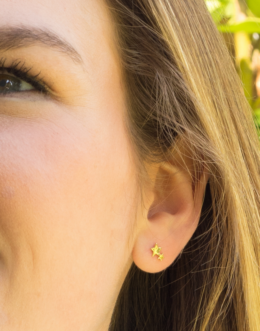 Gold Double Star Stud Earrings