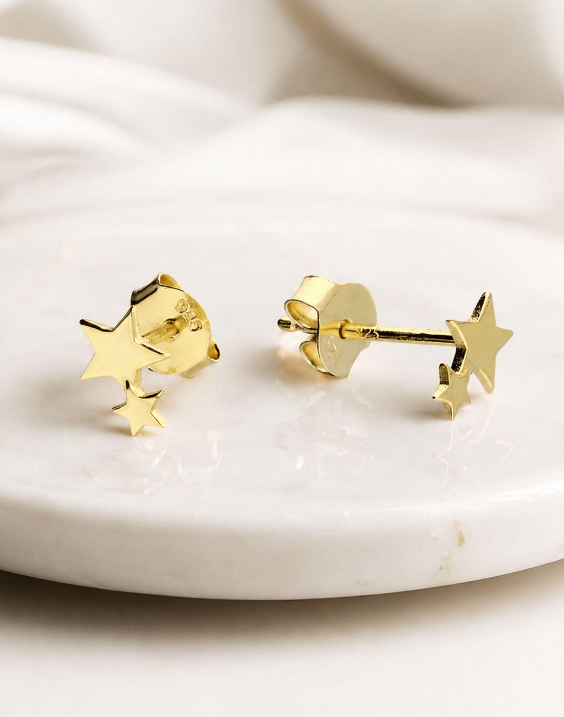 Gold Double Star Stud Earrings