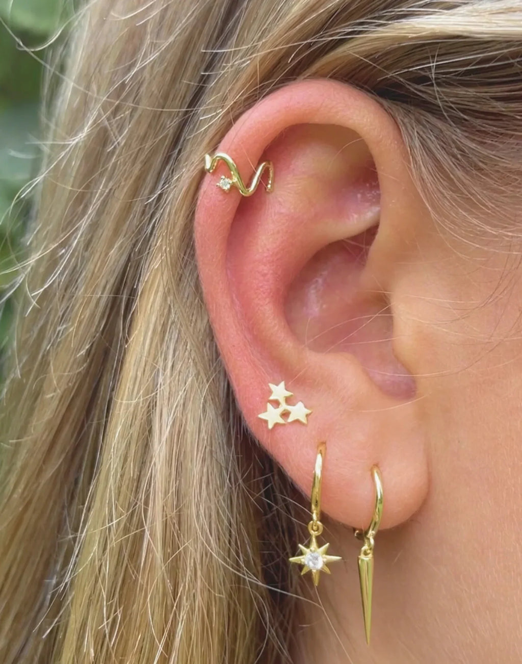 Gold Long Cone Huggie Earrings