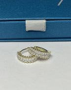 Gold and Crystal Holiday Huggie Earrings