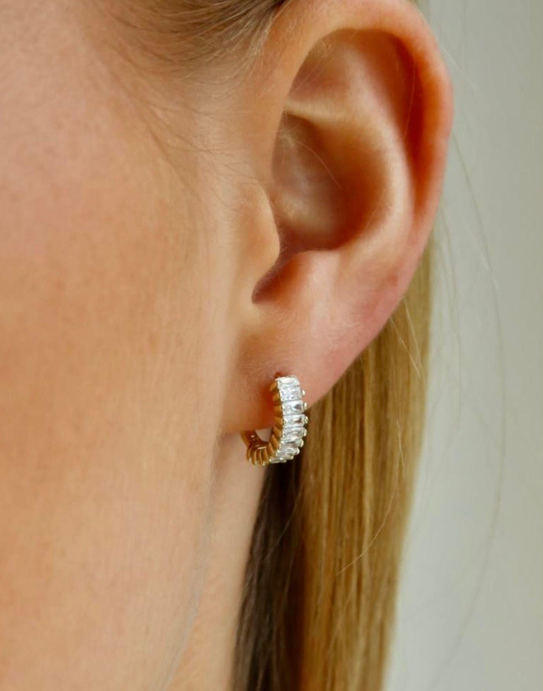 Gold and Crystal Holiday Huggie Earrings