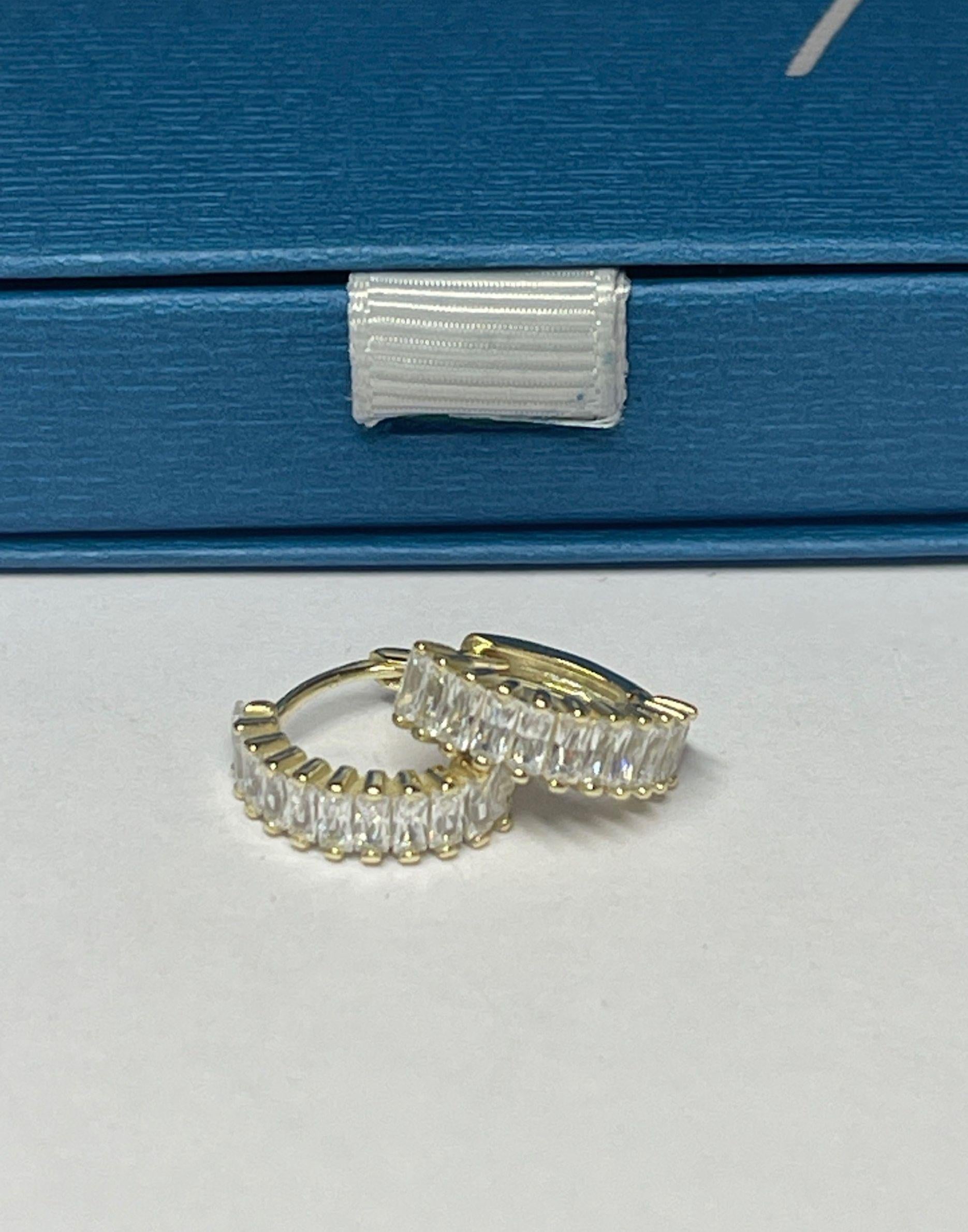 Gold and Crystal Holiday Huggie Earrings