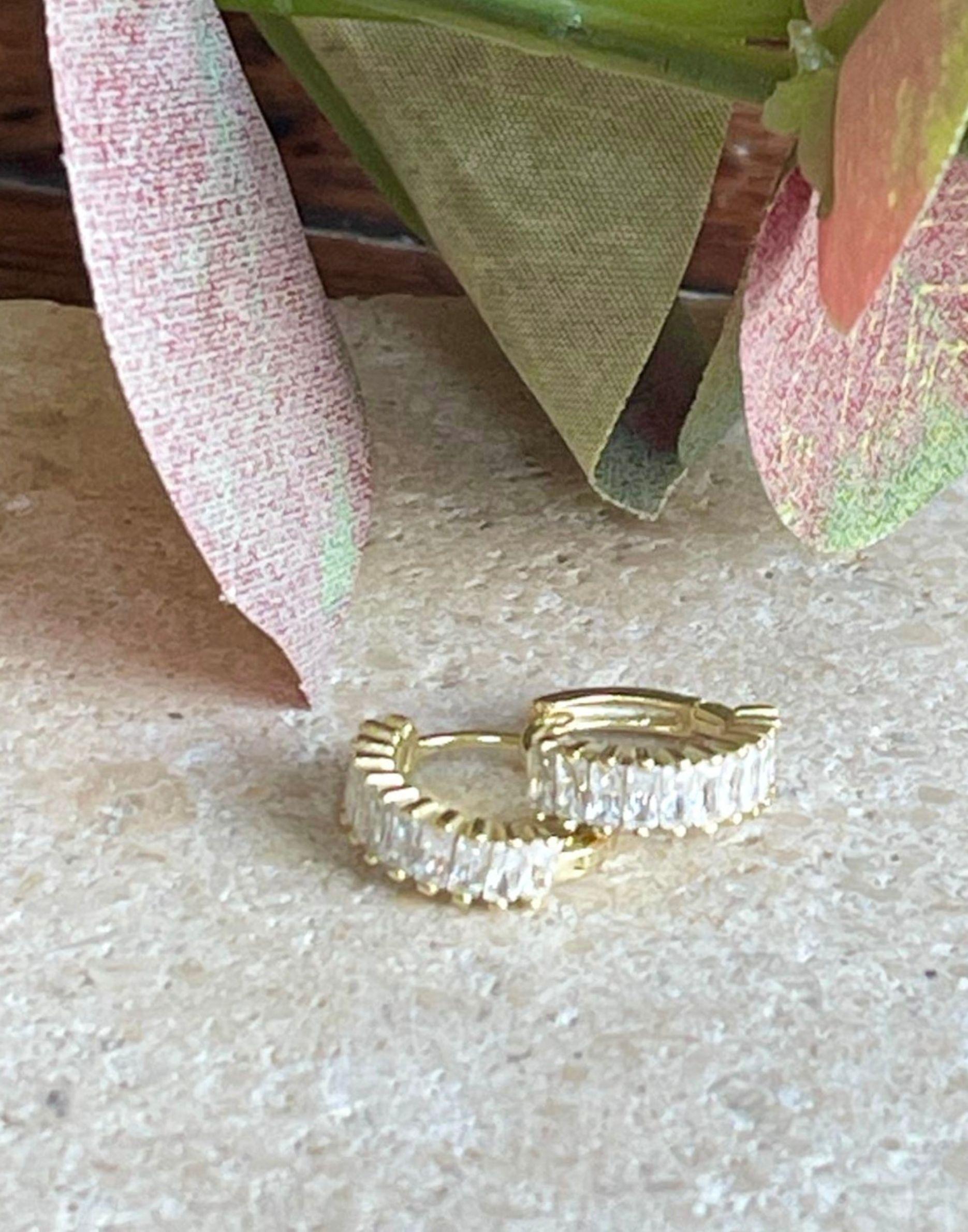Gold and Crystal Holiday Huggie Earrings
