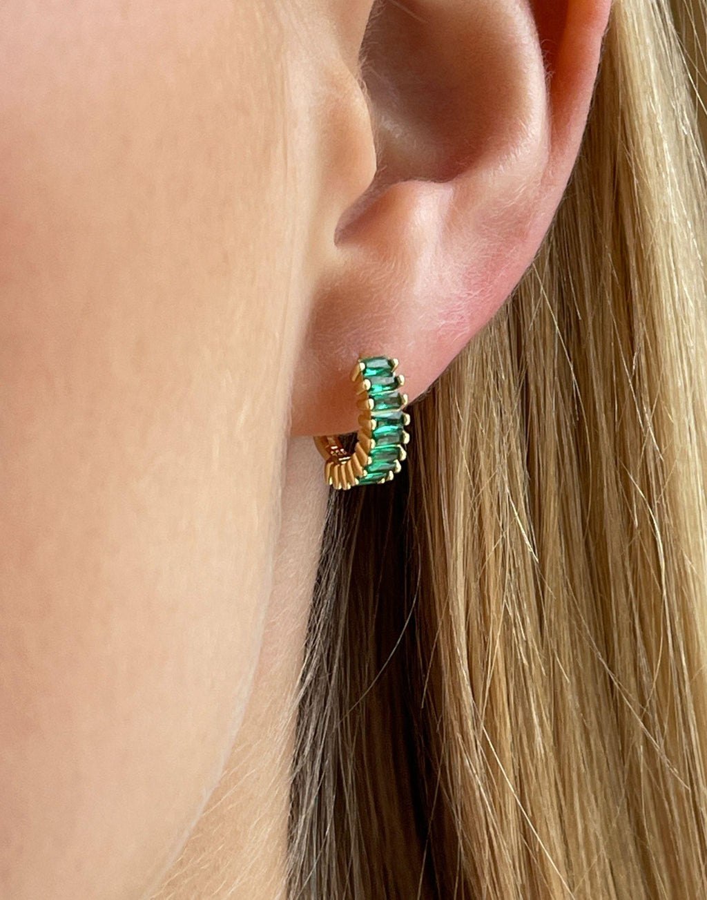 Gold and Green Holiday Huggie Earrings