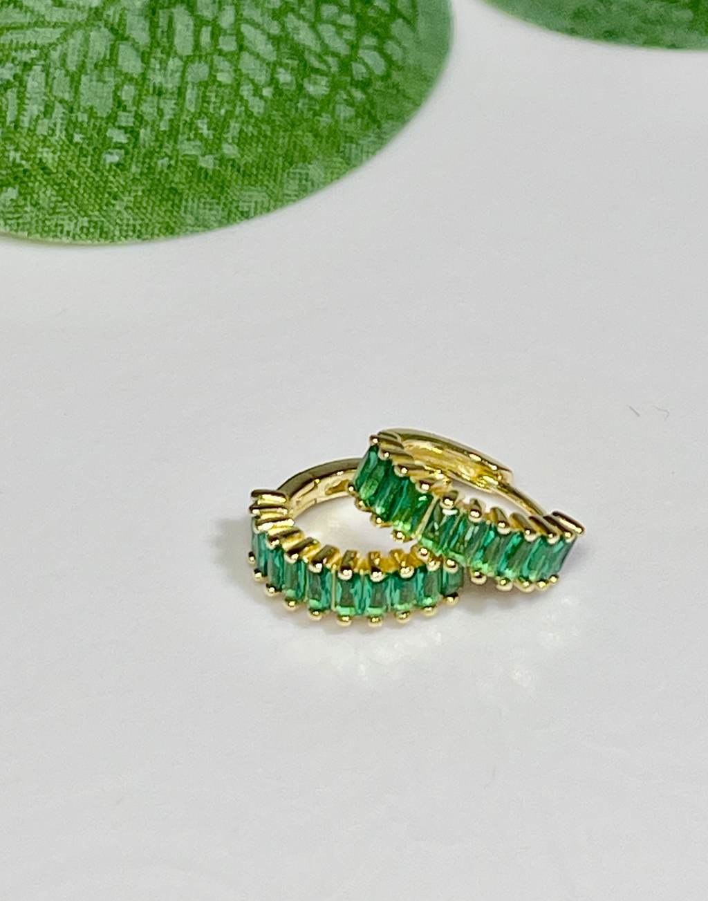 Gold and Green Holiday Huggie Earrings
