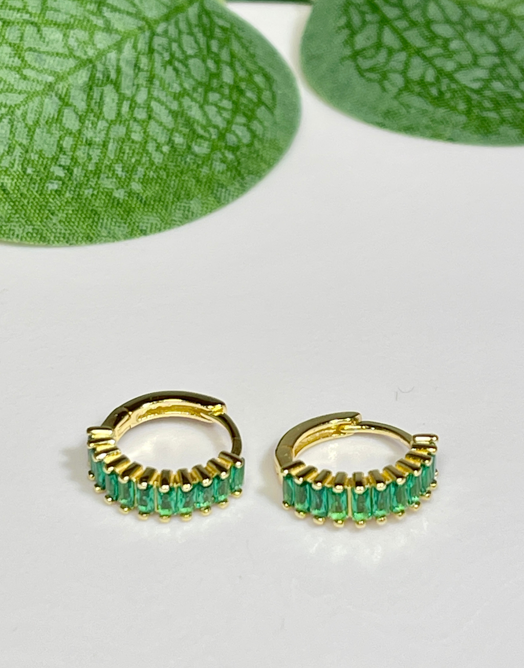 Gold and Green Holiday Huggie Earrings