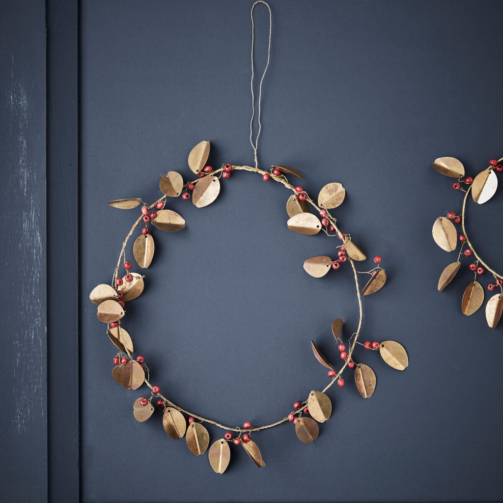 Golden Brass Leaf Metal Wreath | 20cm