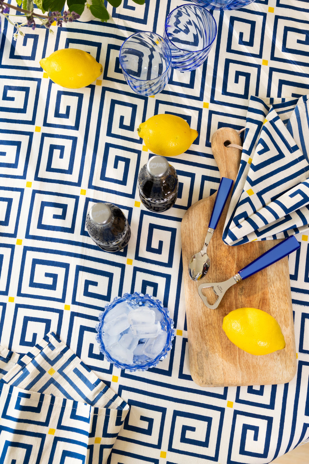 Greek Key Pattern Table Cloth | Blue