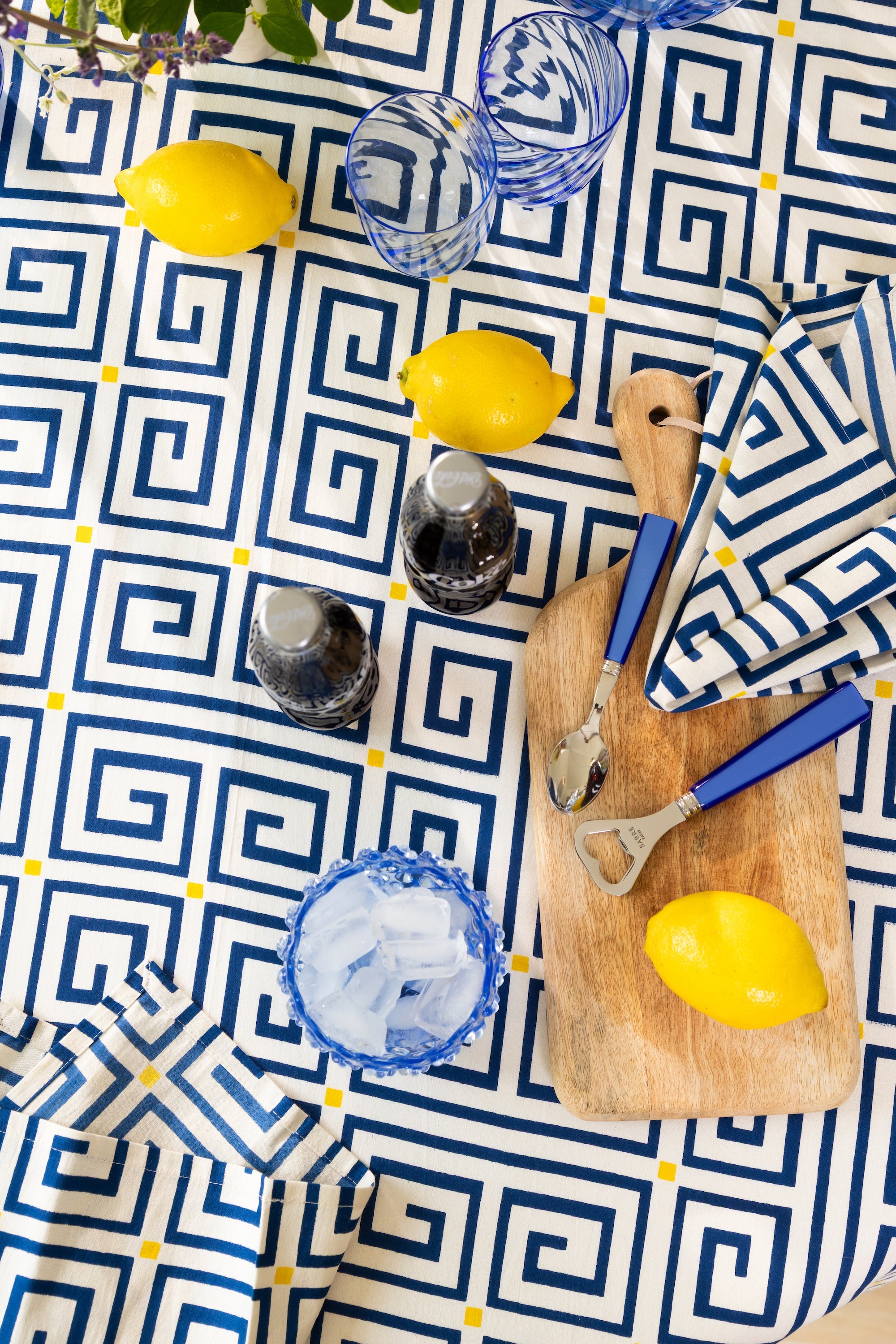Greek Key Pattern Table Cloth | Blue