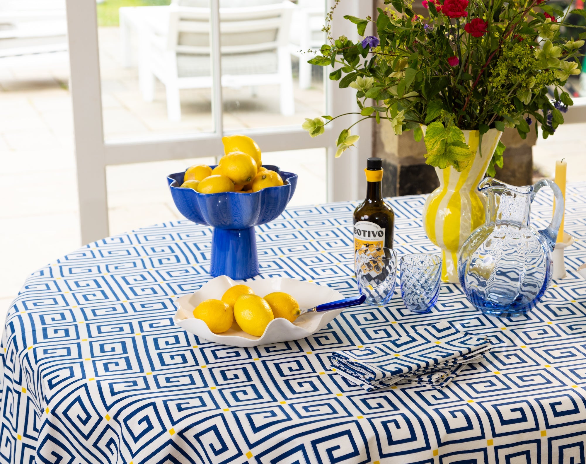 Greek Key Pattern Table Cloth | Blue