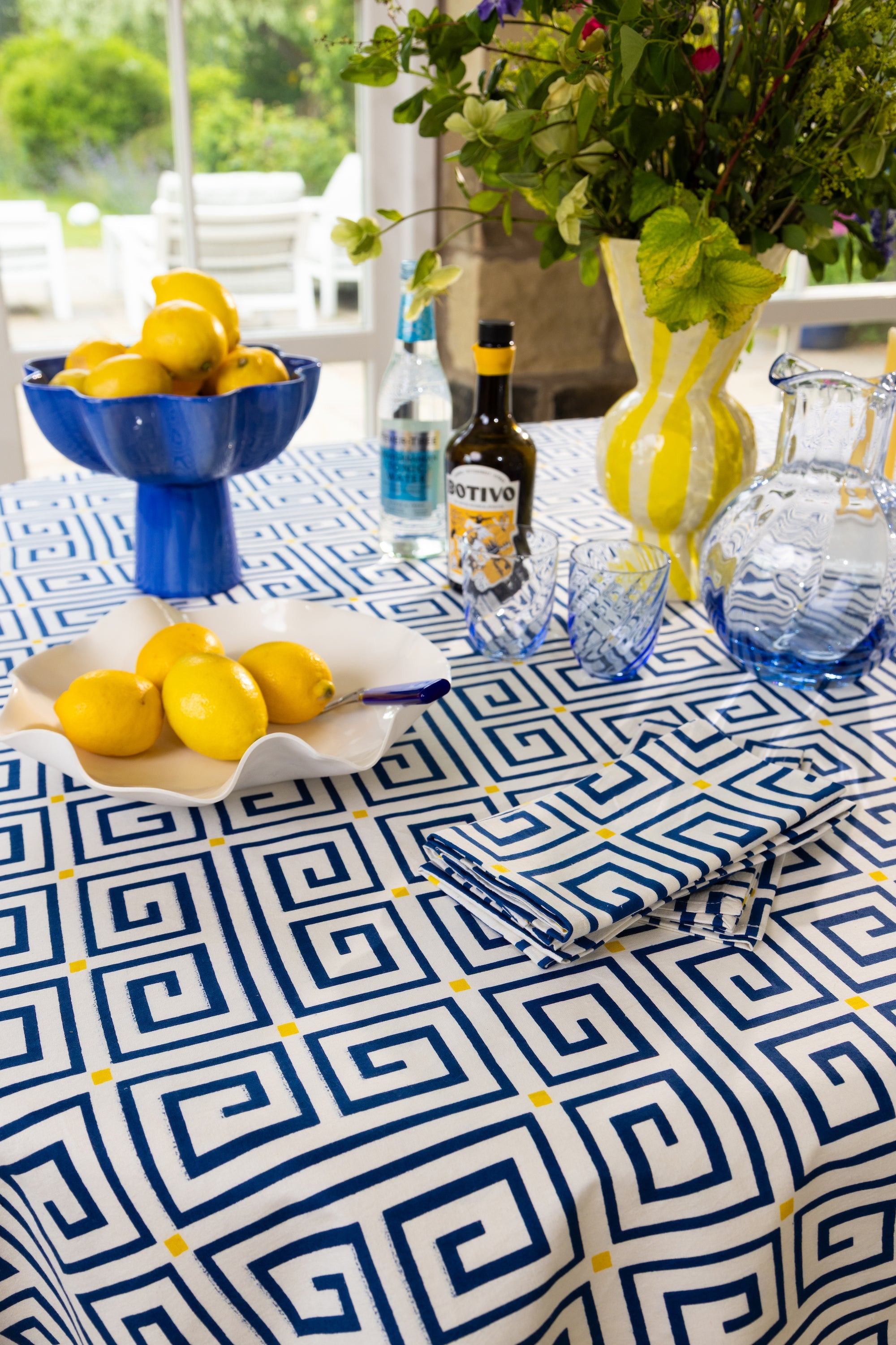 Greek Key Pattern Table Cloth | Blue