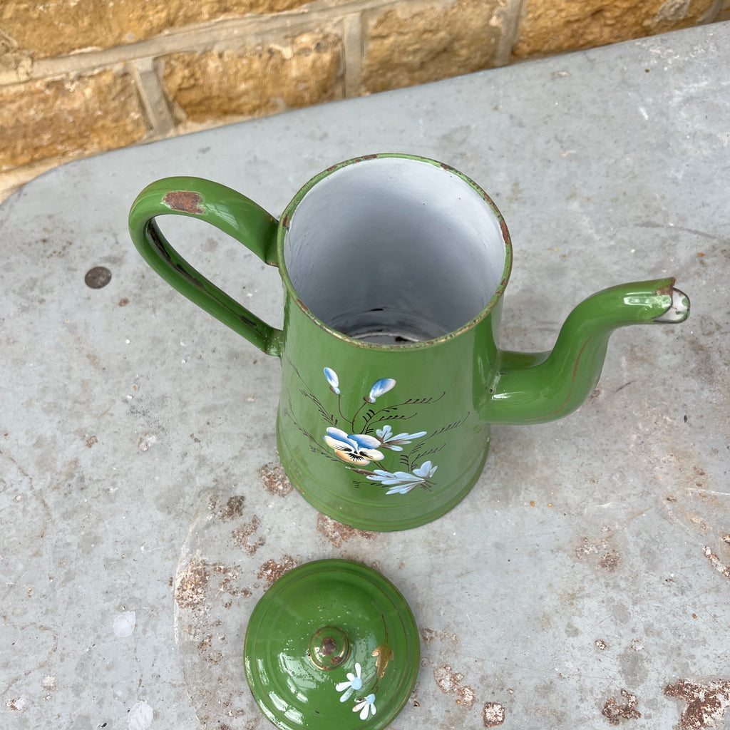 Vintage French Green Enamel Coffee Pot