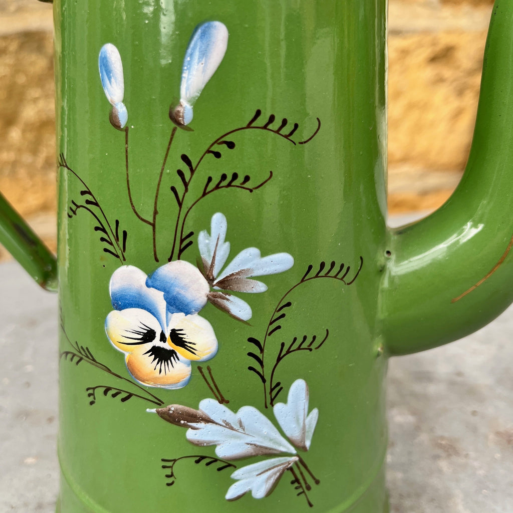 Vintage French Green Enamel Coffee Pot
