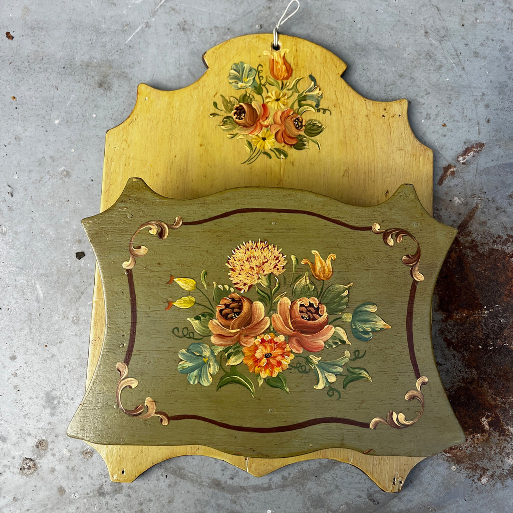 A Vintage European Folk Art Hand-Painted Wooden Wall letter Rack