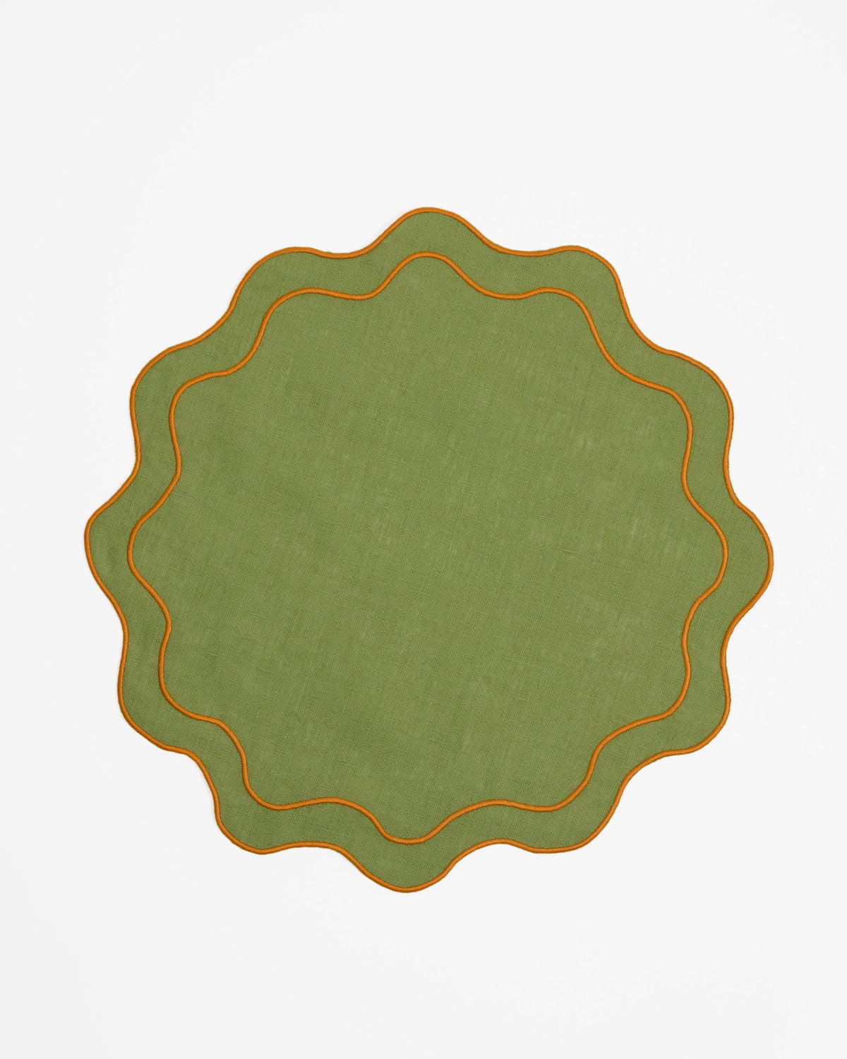 Fern Green, Round Linen Placemats with Embroidered Edge - Set of 4