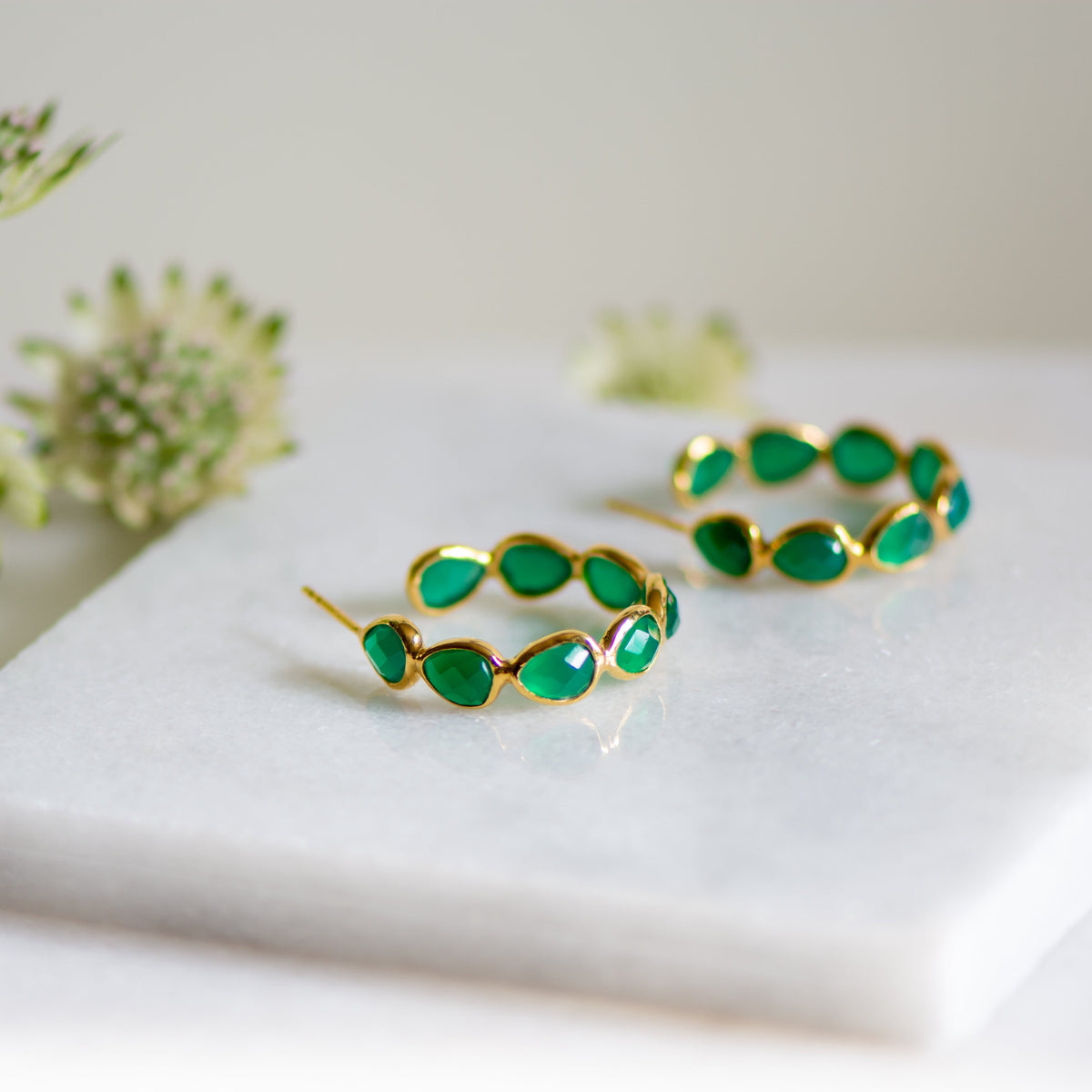 The Anna Hoops in Green Onyx