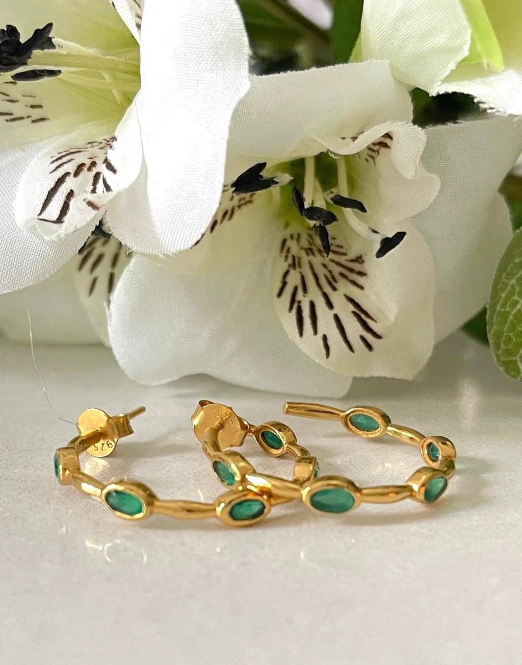 Green Onyx Gold Hoop Earrings