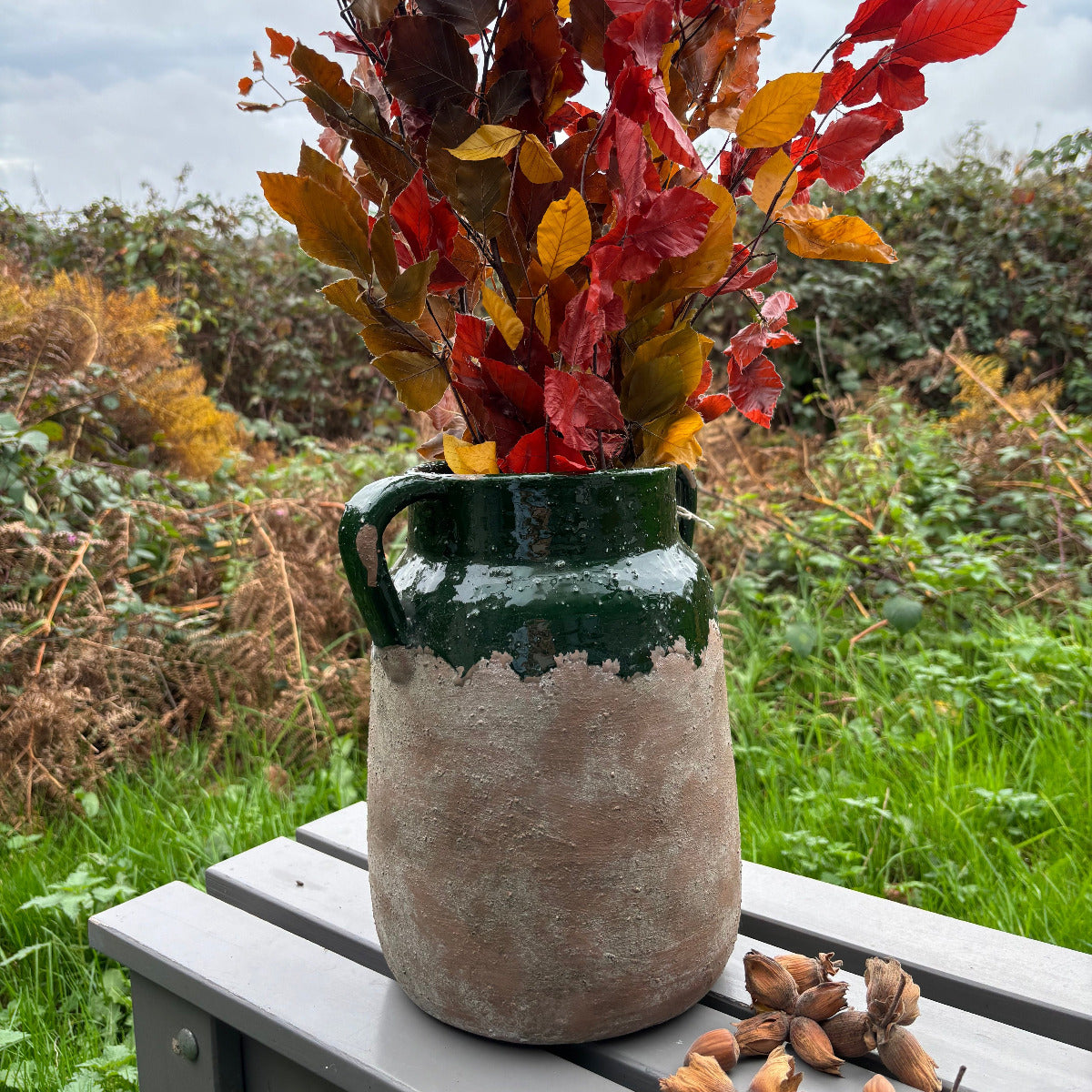 Green Glaze Terracotta  Urn Vase | 27cm