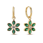Floral Hoops in Emerald and White cubic Zirconia