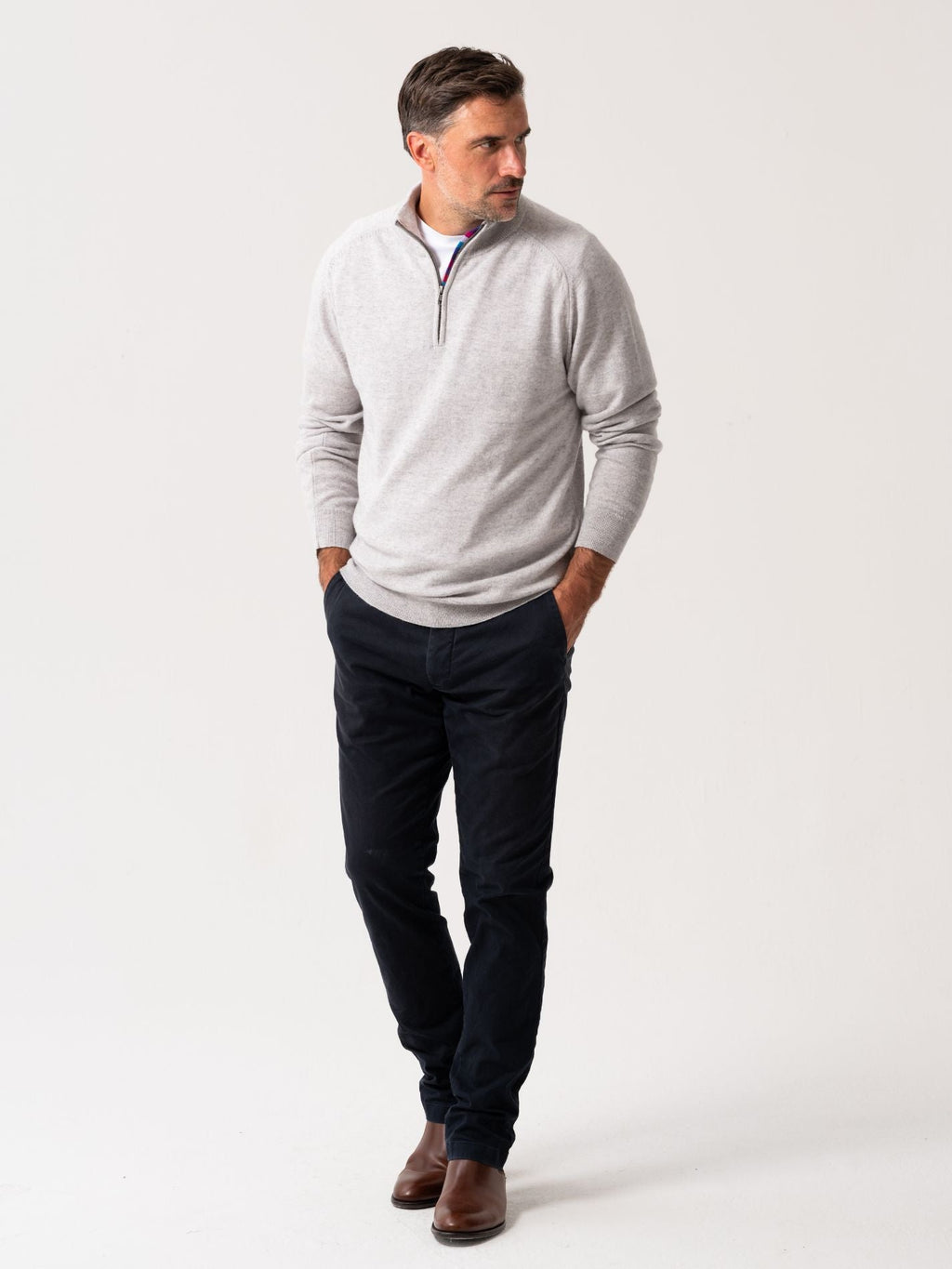 The Jivu Grey Quarter Zip Jumper - Wool & Cashmere