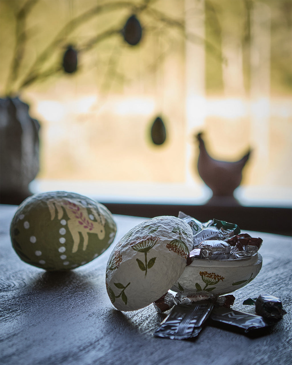Hand Painted Paper Mache Easter Egg Container