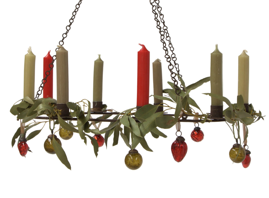 Scandinavian Rustic Hanging Candle Holder Wreath - 9 Candles