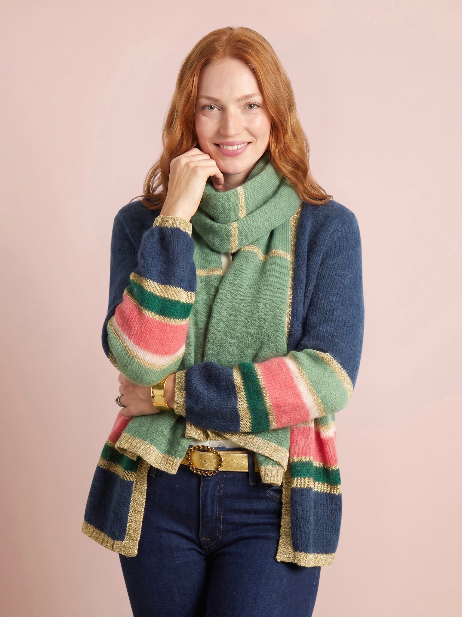 Emily Mohair & Merino Striped Cardigan with Lurex Trim